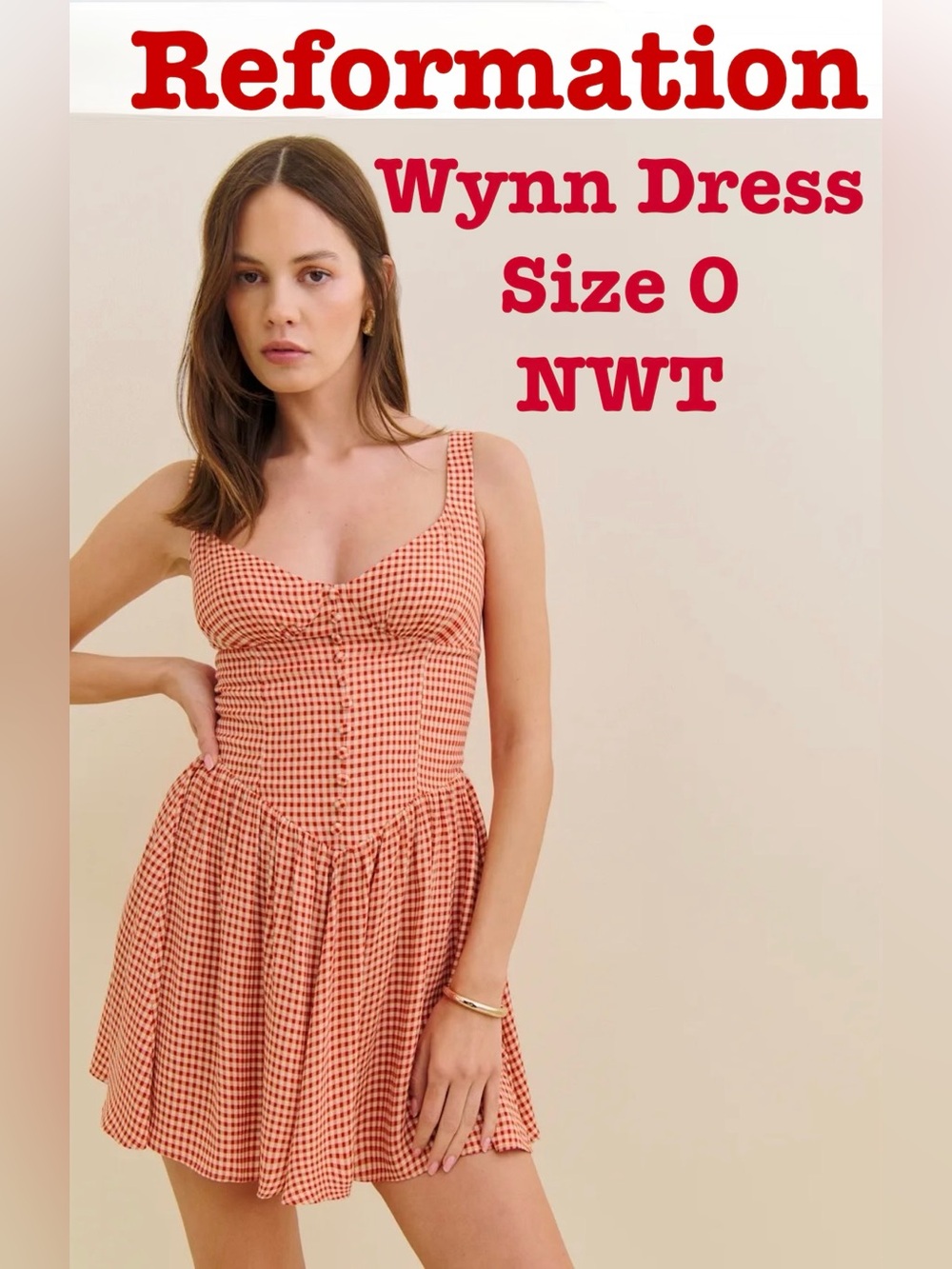 Reformation Wynn Dress in Strawberry Check